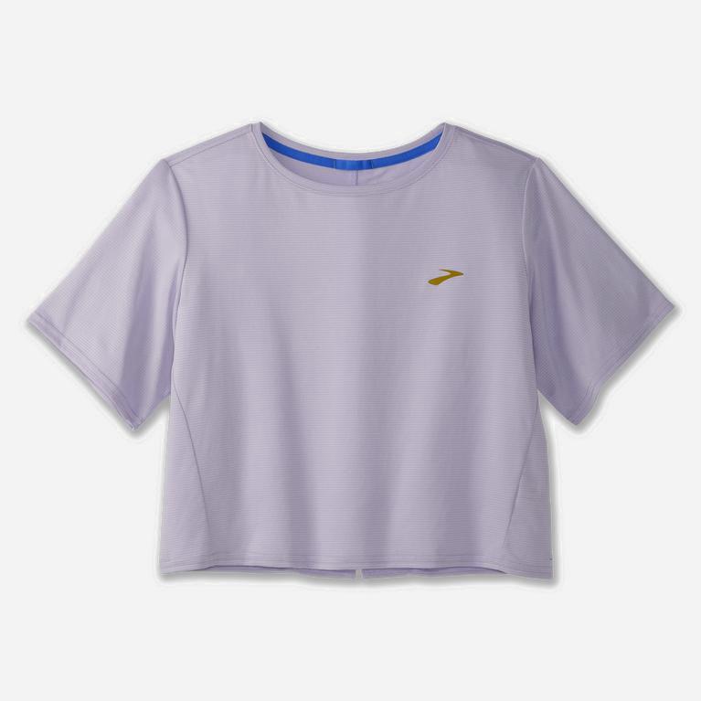 Brooks Run Within Crop Camiseta De Corrida Manga Curta Mulher Listrada/Lavanda Roxo (52630JSOL)